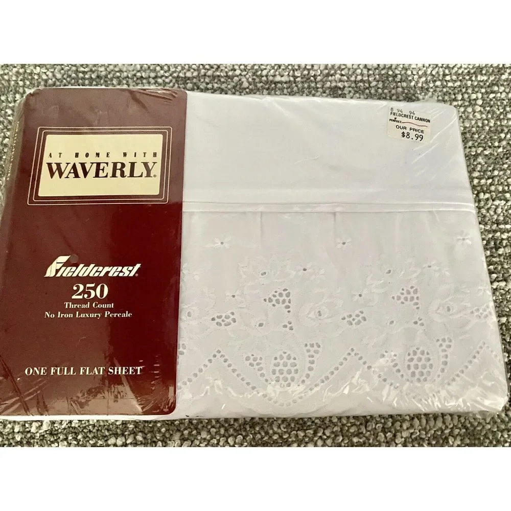 Fieldcrest Cannon VTG Sheet Waverly Non Iron Percale‎ Lace White Sheet Full HG1